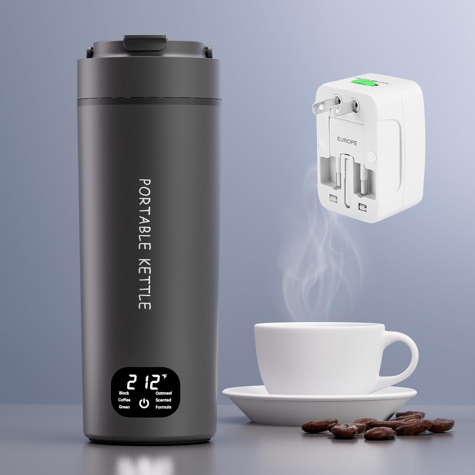 Photo 1 of Dual Voltage Portable Electric Kettle Travel Hot Water for Tea, Coffee, 6 Temperature Controls and LCD Display, 316 Stainless Steel and 450ml, Auto Shut Off & Boil Dry Protection