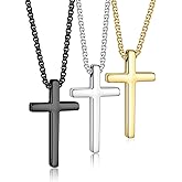 Yooblue Valentines Gifts - 2 Pcs/3 Pcs Cross Necklace for Men, Silver Black Gold Cross Chain Stainless Steel Cross Pendant Jewelry Gifts for Boys Men 16-30 Inches