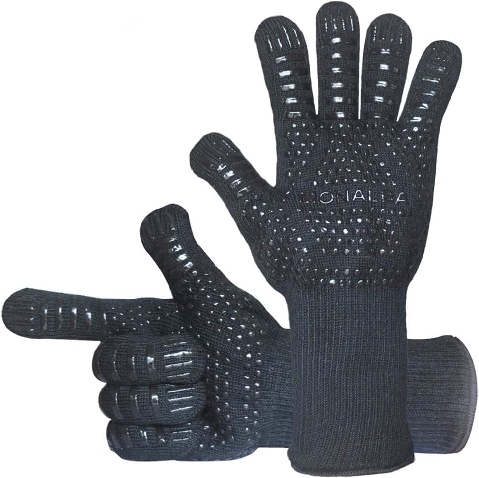 MONALBA BBQ Grilling Gloves Extreme Heat Resistant Pot Holders 1472℉ Premium Barbecue & Oven Mitts CE Certified Insulated by Aramid Withstand Heat Kitchen Cooking Baking Gloves
