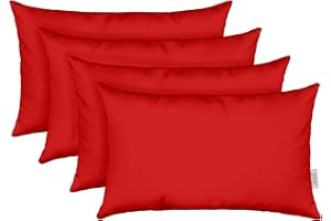 RSH DECOR: Sunbrella Lumbar Throw Pillows Set of 4 | 20" x 12" | Water and Fade-Resistant Performance Fabric | Outdoor Pillow Covers with Down-Alternative Inserts | Canvas Jockey Red - Made in USA