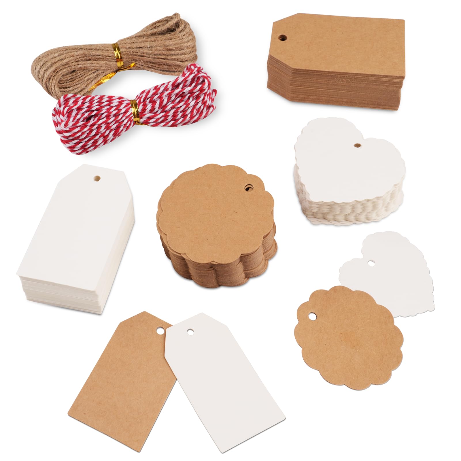200pcs Kraft Paper Gift Labels, Brown & White, DIY Gift Tags for Presents & Wedding