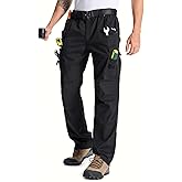 Mens Ripstop Cargo Work Pants with 13 Pockets Tactical Water Resistant Breathable Hiking Construction Pants Black