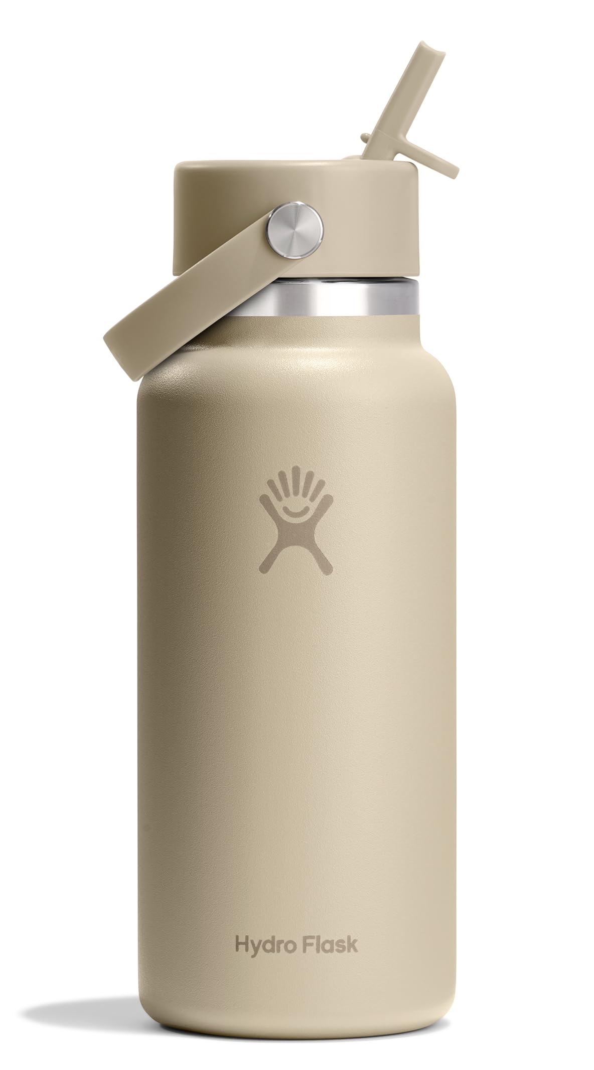 Hydro Flask Water Bottle - Insulated Stainless Steel - Wide Mouth Flex Straw Lid, Non Spill, Leakproof and Refillable in 32 Oz Tonal Oat Image