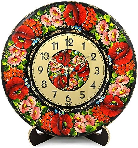 Ukrainian Souvenir for Beautiful Kitchen - Hand Painted Wooden Clock, Wall Mounting or Table Top - Fireplace Decor Idea - Gift for Mom - from Ukrainian Gift Shop