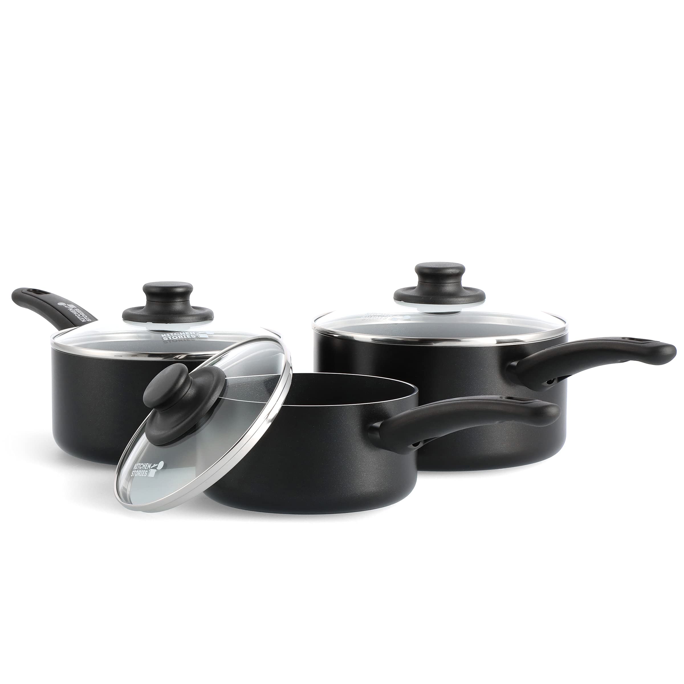 Kitchen Stories CC002623-001 Searsmart Non-Stick 3-Piece Saucepan Set 16 cm, 18 cm and 20 cm, Aluminium