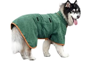PERIFLOWIN Dog Drying Coat Bathrobe Towel, Microfibre Material Fast Drying Super Absorbent Dog Bath Robe, Pet Quick Drying Moisture Absorbing with Adjustable Collar and Waist