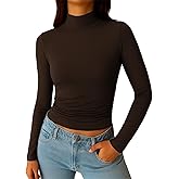 ForeFair Women's Mock Turtleneck Long Sleeve Going Out Tops Ruched Double Lined Tight Basic Tee Shirts