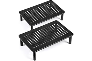 LOTEYIKE TV/Monitor Riser Desktop Stand, Flat Screen, Sturdy Metal Laptop Computer Shelf for Printer, iMac, 3 Height Adjustable PC with Mesh Platform , 2 Pack