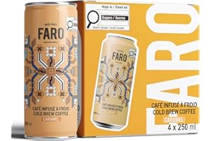 Café FARO Sweet Cold Brew Coffee Caramel - Pack of 4 - Dairy Free Low Acidity Rich Mocha Blend with Choclate Notes Iced Coffe