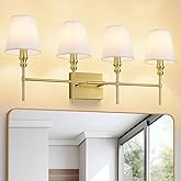 ZSMAIKU Bathroom Lights Over Mirror, 32.3 in 4-Light Bathroom Vanity Light, Brass Bathrooms Light Fixtures with Flared White 
