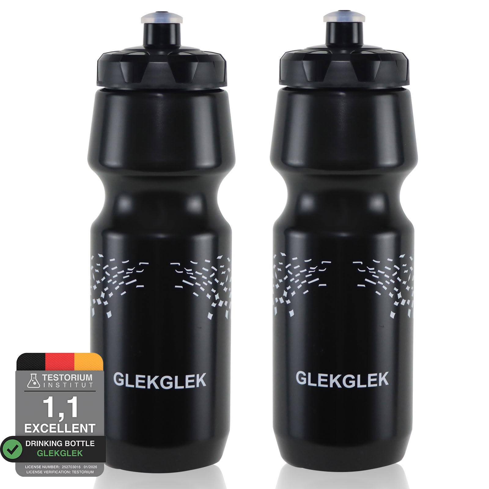 GLEKGLEK Bike Water Bottles 750ml BPA Free Lightweight Push and Pull Valve for Sports and Outdoor Pack of 2 (Black & Black)