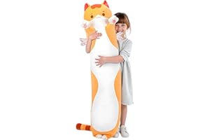 Mewaii Long Cat Plush 5 Sizes, 120% Extra Filling Giant Plushness Kids Body Pillow, Kawaii Cute Brown Cat Stuffed Animals Plushies, Big Long Body Pillow Cat Plush Gift for Girls 20”