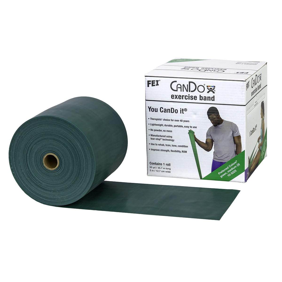CanDo Resistance band / training band / gymnastics band - dispenser box, 45 m - green (medium) - alternative to dumbbells — image 1
