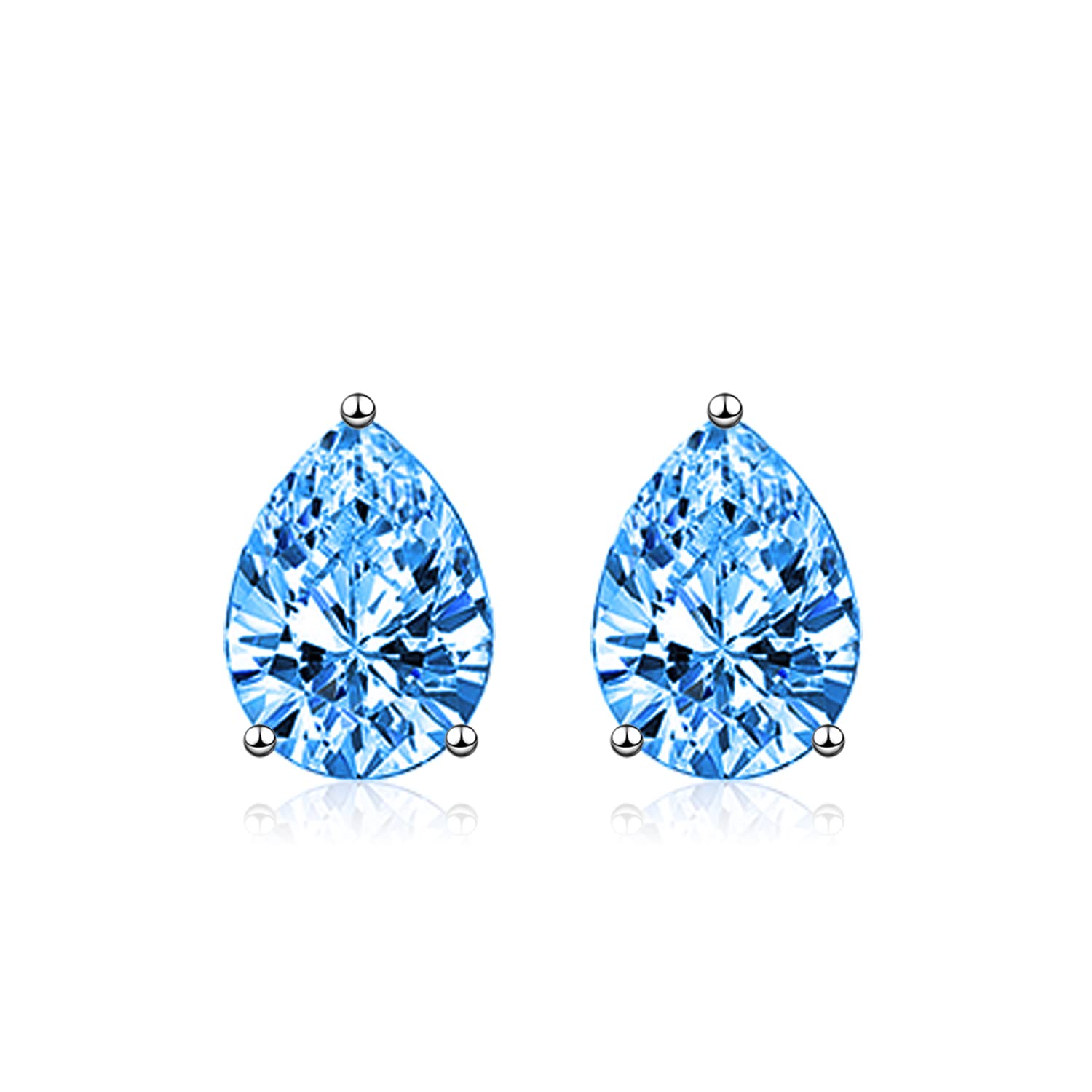 wynn's Silver Stud Earrings for Women, White Gold Studs Earrings, Silver Teardrop Cubic Zirconia Stud Earrings, Hypoallergenic Earrings for Girls Jewellery Gift Christmas, Blue