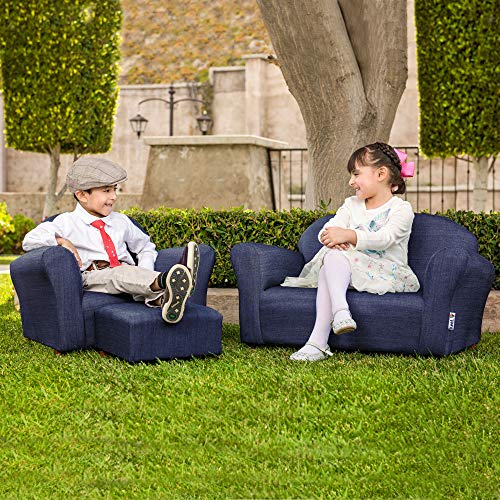 Keet Roundy Denim Children's Chair, Sofa and Ottoman Set, Denim Blue, 33 pounds