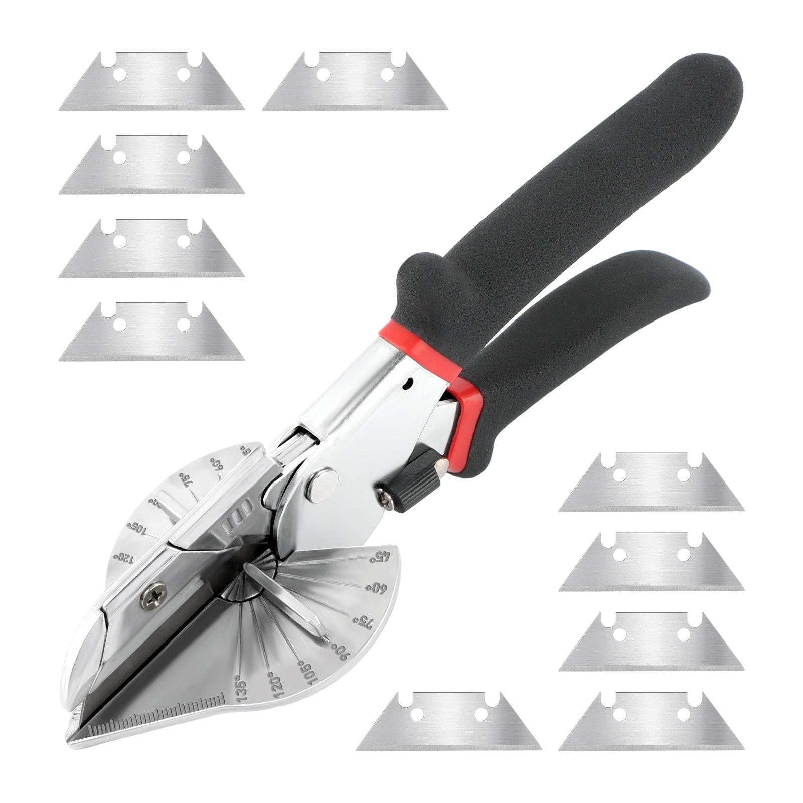 Photo 1 of Multi Angle Miter Shears Cutter, Trim Cutter with 10 Blades, Adjustable at 45 to 135 Degree, Angle Scissors Hand Tools for Cut Trunking Soft Wood, Plastic, Rubber, PVC, DlY Molding