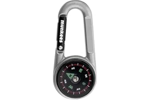 MUNKEES Ace Camp Carabiner Compass and Thermometer, Small Pocket-Sized Waterproof Gear, Mini Clip for Camping, Survival Tool, Emergency Kit, Hiking, Backpacking