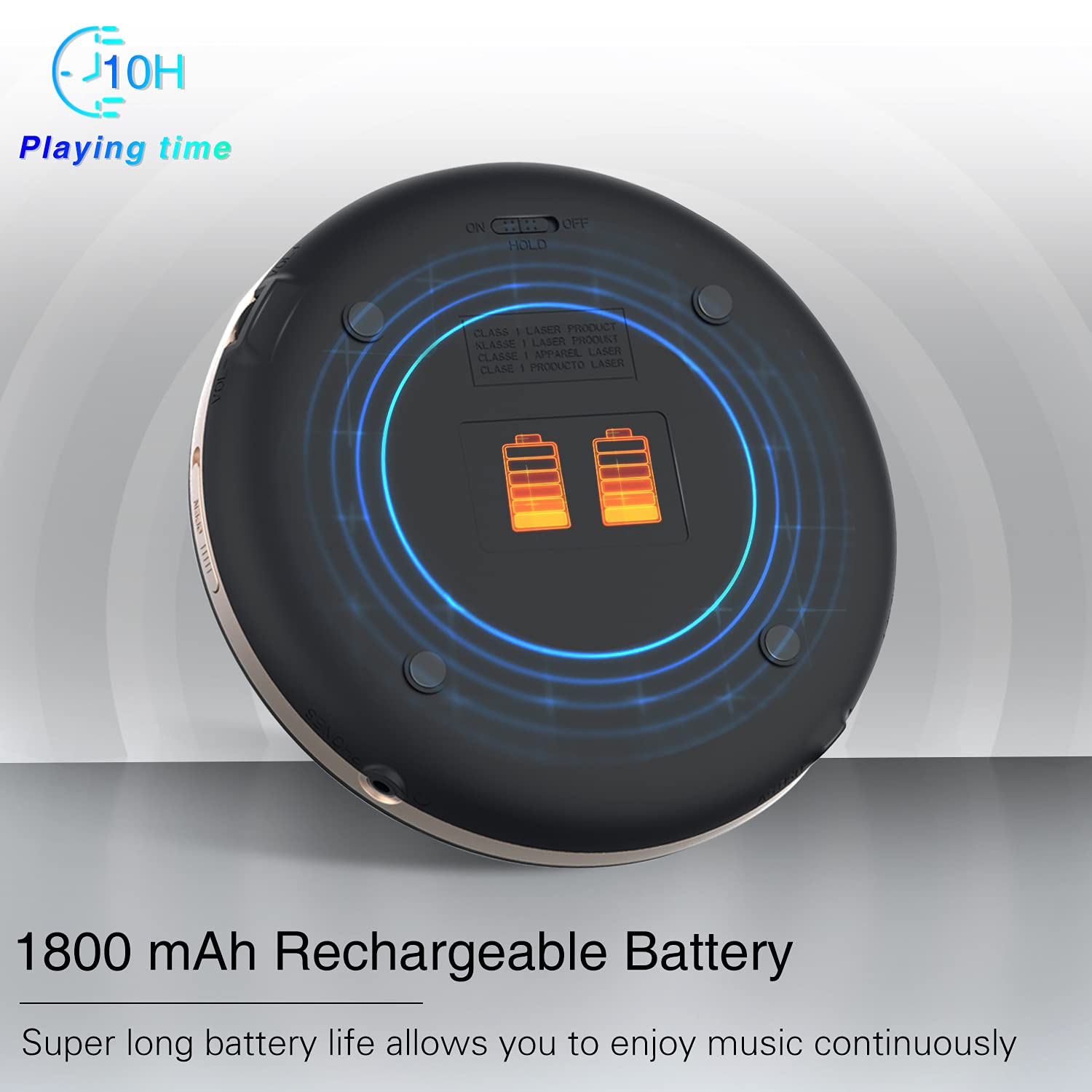 HOTT CD903 CD Player Portable Rechargeable with Auto Resume Anti-Shock Touch Buttons and Backlight Display Personal Walkman CD Player with Headphones- Black