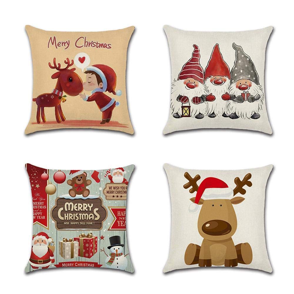 Ameublement Et Decoration Toruiwa Taie Doreiller De Noel Housse De Coussin En Lin Lot De 4 Coussin Noel De Noel Housse De Coussin Carre Pour Chambre Salon Lit Canape 45 X 45