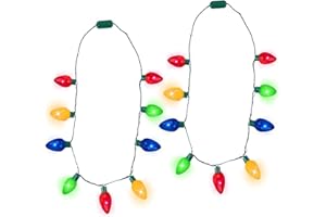 POPLAY Christmas Light up Necklace, 2PCS Wearable Colorful Christmas Lights with 3 Flash Modes, Ugly Sweater Lights for Xmas Party Favor