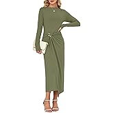 ZTMZA Women's Long Sleeve Wedding Guest Dress 2026 Spring Elegant Bodycon Boat Neck Formal Cocktail Party Midi Dresses