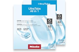 Miele UltraTabs All-in-One Dishwasher Detergent Tabs, Compatible with All Dishwashers, 60 Tabs, 2 Pack