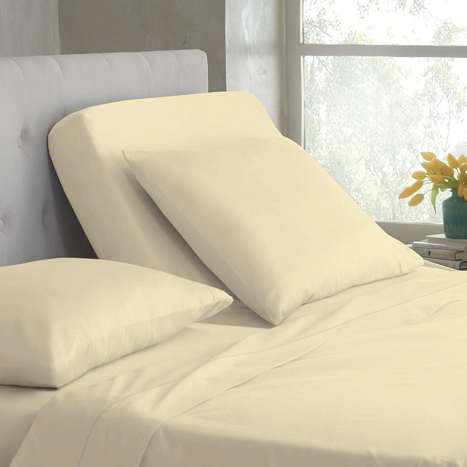 Top Split-King: Adjustable King Bed Sheets - 4PC Bed Sheet Set - 100% Egyptian Cotton - 600 Thread Count - 18 Inch Deep Pocket, Top Split King, Ivory Solid - Split Down 34 inches from The top