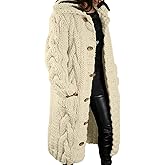 Zhyaj Long Cardigan Sweaters for Womens Fall Cable Knit Casual Coats Long Sleeve Button Open Front Winter Plus Size Sweater