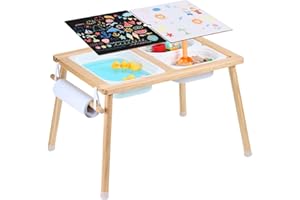 VEVOR Kids Activity Table with 3 Foldable Storage Bins & Paper Roll Holder, Indoor/Outdoor Play Sand and Water Table, Wooden 