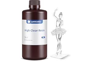 ANYCUBIC High Clear 3D Printer Resin, Resist Yellowing and Highly Transparent, Tough and Resilient, Low Odor 3D Printing Resin, Widely Compatible for All LCD/DLP Resin 3D Printers (High Clear, 1kg)