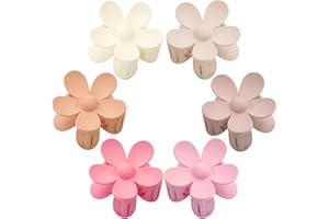 TETIZO Flower Hair Clips 6 PCS Flower Claw Clips for Women Matte Large Claw Clips Strong Hold Jaw Clamps Hair Accessories for Thick Hair 6 Colors