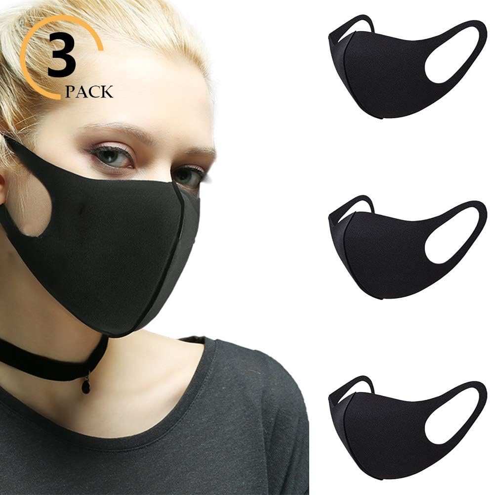 3 Pack Black Mouth Masks Unisex Anti Dust Mouth Mask 3D Cotton Face Mask Reusable Face Mask Washable Mask for Cycling Camping Travel for Outdoor Activities Men Women