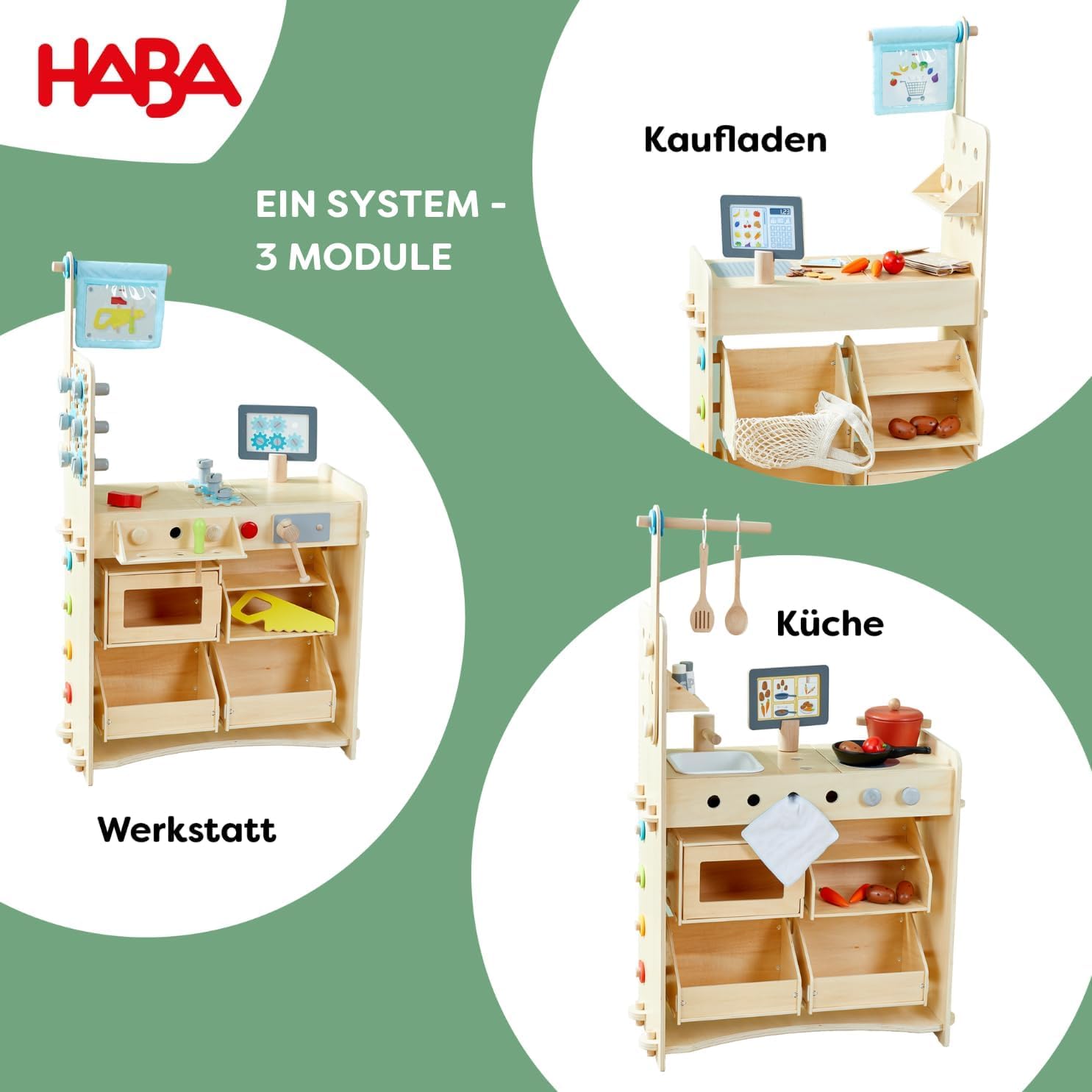 HABA Creative Play 3 in 1 - Spielküche, Kaufladen & Werkstatt für Kinder ab 3 Jahren - Werkzeugloser Aufbau & Einfacher Wechsel - 2011830001 2