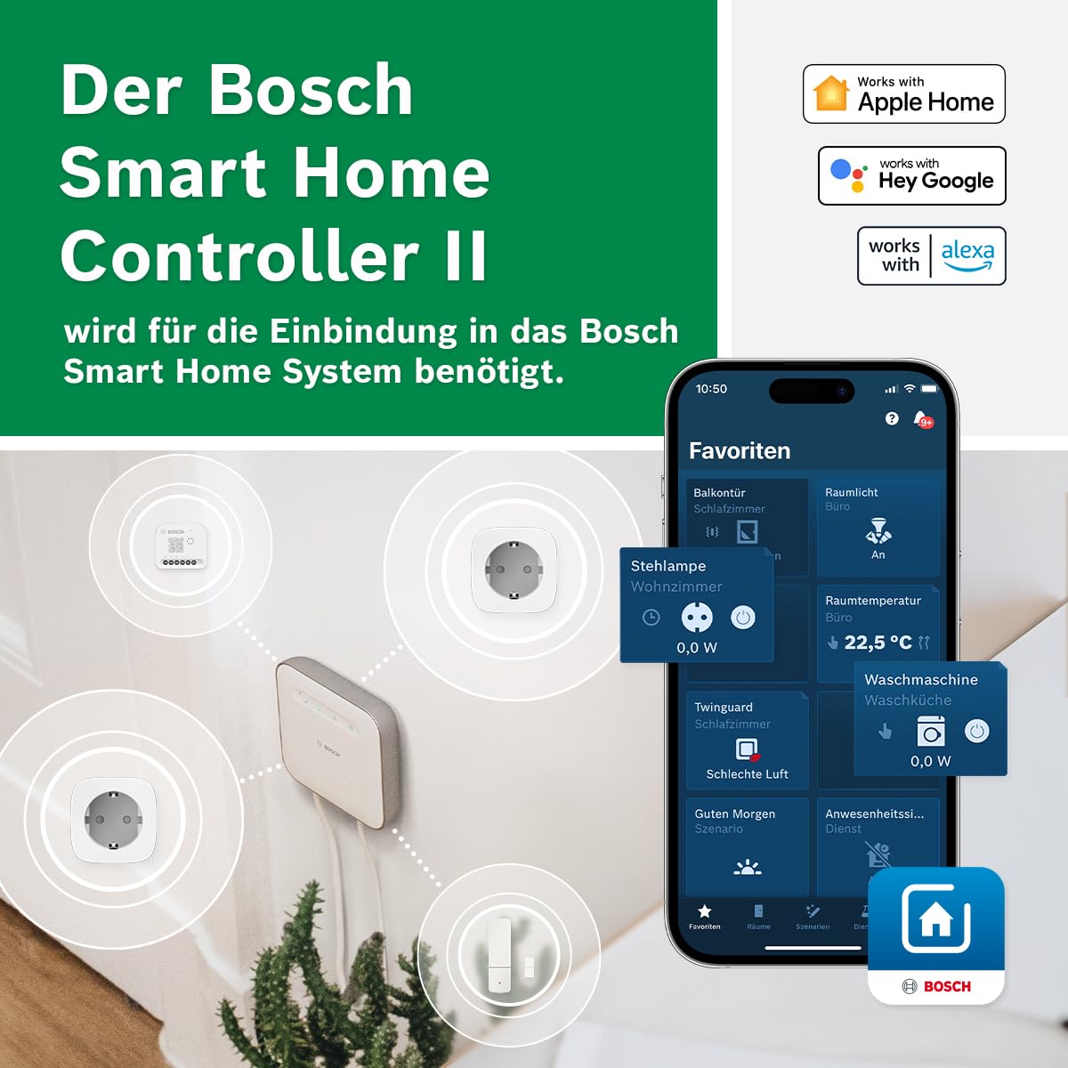 Bosch Smart Home Zwischenstecker Kompakt [+M], smarte Steckdose mit Matter, Stromverbrauch messen & Energiekosten senken, App- & Sprachsteuerung, Apple Home, Google Home & Alexa kompatibel 6