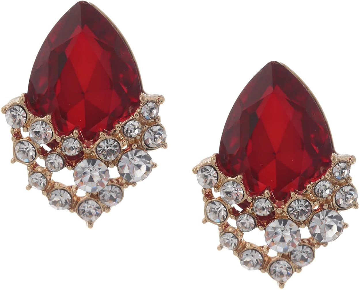 Idin Jewellery Ohrclips in Tropfenform mit Kristallen, Rot Amazon.de Bekleidung