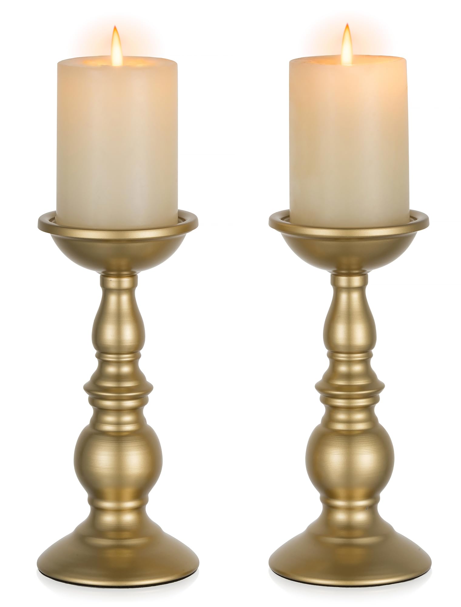 2 Pcs Gold Pillar Candle Holders, Gold Candlestick Most Ideal for 3" Pillar Candles, Gifts for Wedding, Party, Home, Spa, Reiki, Votive Candle (2 x L)