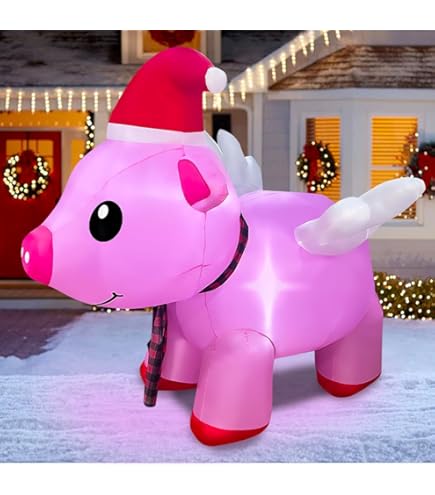 Décoration De Noël Gonflable Extérieur 3,5 Pieds (107 Cm) – Cochon En Costume De Père Noël Avec LED (Neuf)