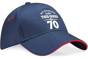 70th Birthday Baseball Cap Hat Gift Idea 70 Present keepsake for Women Men (Navy/Red)