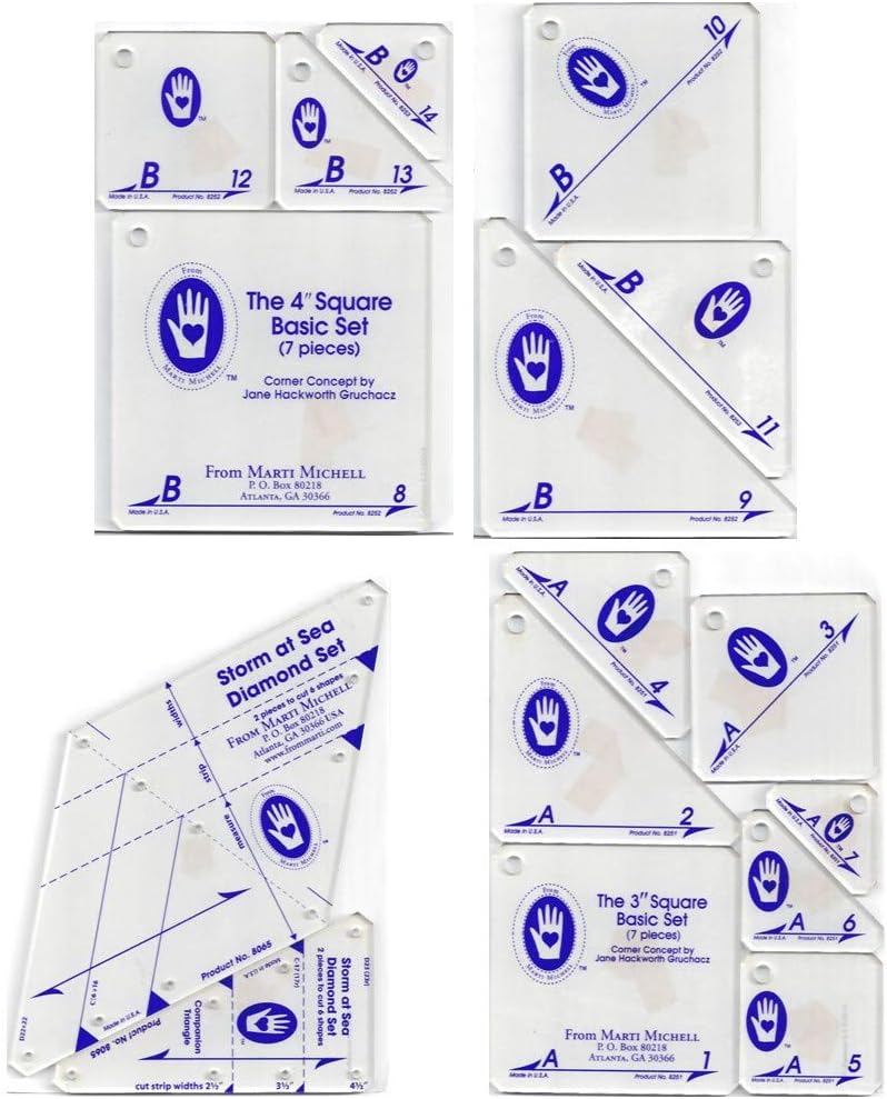 Marti Michell Storm at Sea Quilting Template Bundle - 3 Items: Storm at Sea Multi-Size Diamond Set, and Set A and Set B for Patchwork Blocks - Part of The Marti Michell Perfect Patchwork System