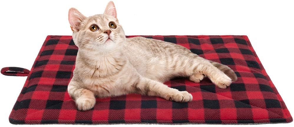 PUPTECK Cat Self Heating Bed Mat - Cozy Self Warming Washable Pet Thermal Pad with Hang Loop, Anti Slip Sleeping Bed for Kitties Puppies Small Animals, Red : Pet Supplies