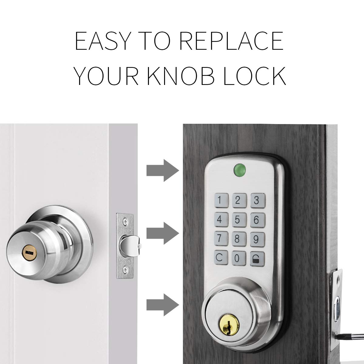 Keyless Smart Code Lock,Manhaoya Security Electronic Digital Keypad Entry Door Lock with Entry Deadbolt Emergency Key Zinc Alloy (Sliver)