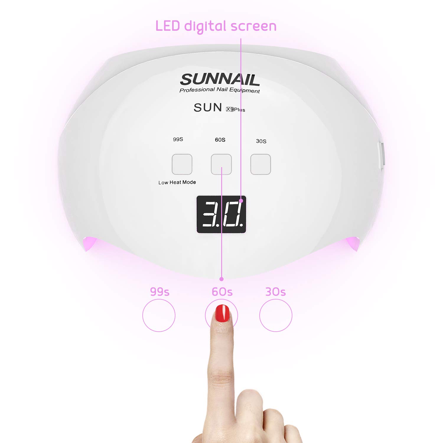 40W UV LED Nail Lamp, Fast Curing Gel Nail Dryer with 3 Timer Settings, Count Down LCD Display, Auto On/Off for Salons and Home, White