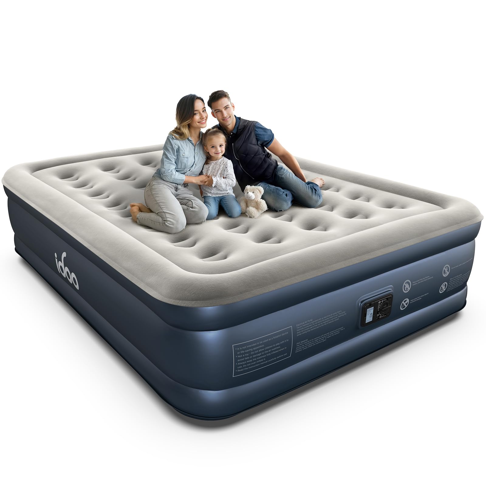 Photo 1 of iDOO Queen Air Mattress with Built in Pump, 18 Raised Comfort Inflatable Blow up Mattress, Upgraded Four Chamber Portable Air Bed for Camping, Guests and Home, Colchon Inflable, 650 lbs Max