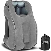 Betus Dreamer Comfort Inflatable Travel Pillow for Airplane - Ergonomic Design & Comfortable Neck Head Rest Pillow for Long Sleeping on Airplane Flight, Train Trip or Office Napping