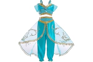 Jurebecia Jasmine Costume Girls Aladdin Pretend Princess Costumes Halloween Christmas Cosplay Dress Up Clothes