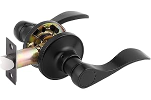 Gobrico 1 Pack Matte Black Passage Interior Door Lever Handles, Wave/Drop Style No Locking Reversible Door Knobs for Hallway Closet