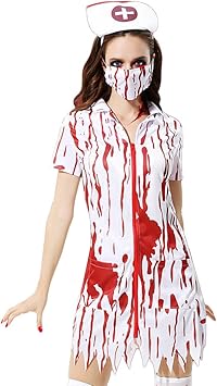 Luoem Halloween Horror Costume Cosplay Per Adulti Costume Da Infermiera Copricapo Maschera E Vestito Con Sangue Per La Migliore Festa Di Halloween Favore Confezione Da 3 L Amazon It Giochi E Giocattoli