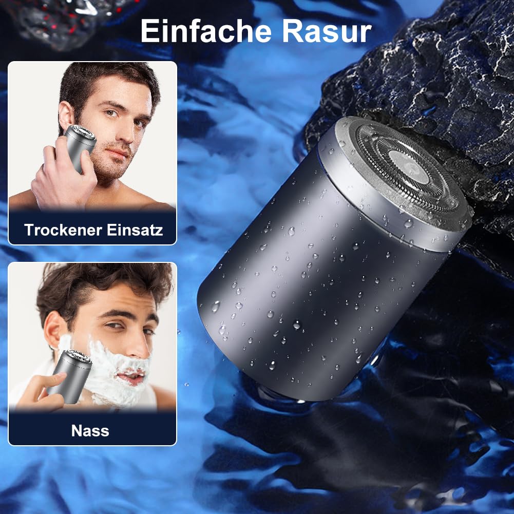 Mini Rasierer Herren Elektrisch Akku, Mini Elektrorasierer Smart Shaver, IPX7 Nass-& Trockenrasierer für Männer, Tragbar Shaver Men für Bart Gesicht Reise—Praktische Geschenke für Männer 2