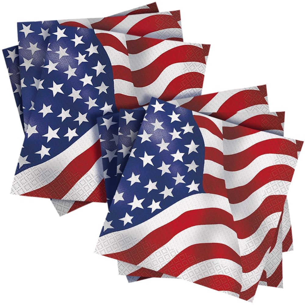 USA Flag Patriotic Luncheon Napkins (16cm) Pack of 16 - Premium Disposable Napkins for Parties & Celebrations