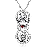 Skull Necklaces for Women, Heart Cubic Zirconia Couple Love Infinity Skeleton Pendant Skull Halloween Jewelry, Personalised Nightmare Necklace Birthday Valentine's Day Gifts for Women Love